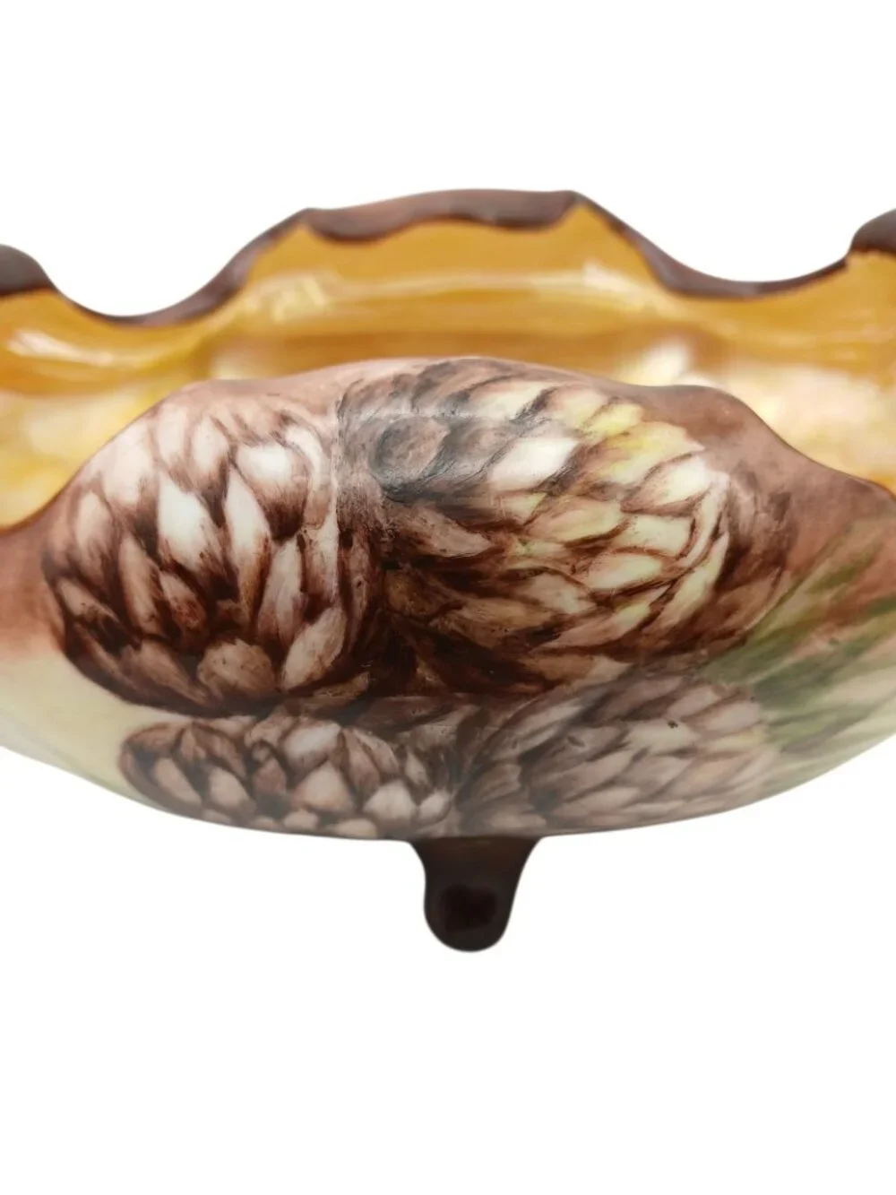 Vintage Pinecone Footed Nut Bowl Iridescent Art Pottery Ceramic 8.5